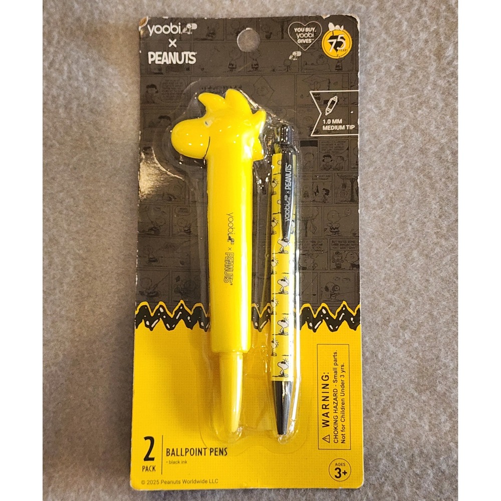 Yoobi x Peanuts Woodstock Snoopy 2 Pack Ballpoint Pens Black Ink 75 Years NIP